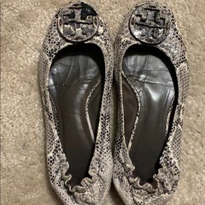 Tory Burch Snake print Reva Flats leather